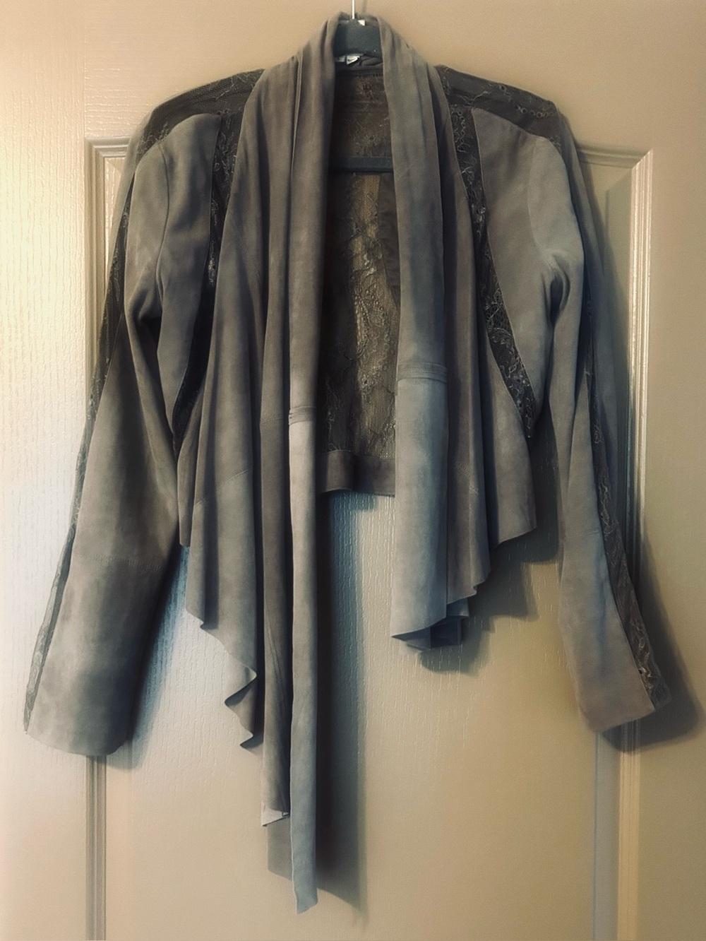 Haute Hippie Suede Lace Waterfall Jacket Greige Size L Retail $395